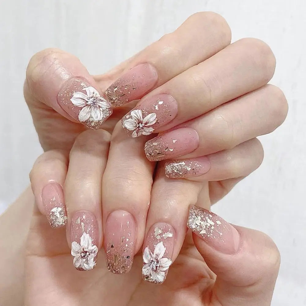 Set van 24 Eenvoudige Gradient Franse Ballerina Druknagels - Waterdichte Medium Coffin Stijl Nepnagels voor Moeiteloze Elegantie!