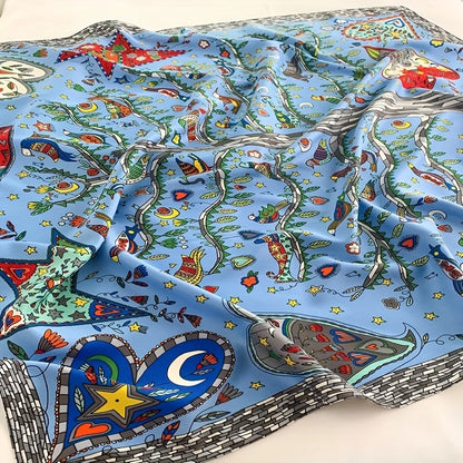 Elegante 90x90cm Twill Zijde-gevoel Vierkante Sjaal voor Dames - Luxe Haar Boomprint Hoofddoek, Sjaal en Nek Sjaal, Perfect voor Hijab of Bandana-stijl!