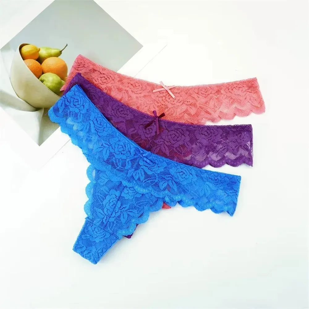 3-delige set! Gratis verzendkosten op stijlvolle dames kant stringondergoed – Sexy lage taille transparante G-string voor de gedurfde en mooie!
