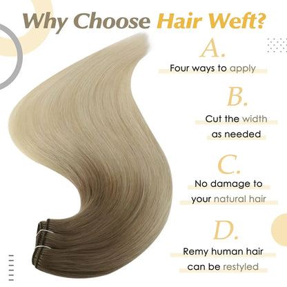 Verander Je Uiterlijk met Full Shine Ombre Blonde Menselijk Haar Weft Extensions - Zijdeachtig Steil 100g Remy Skin Dubbele Weft Bundels voor een Perfecte Salonafwerking!
