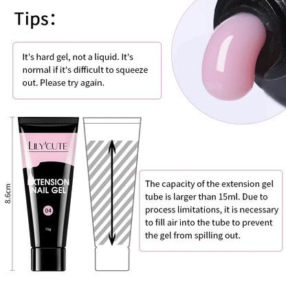 LILYCUTE 15ML Quick Extension Gel Kit All for Manicure Gel Nail Extension Set Slip Solution Acrylic Gel Polish Nail Art DIY Tool