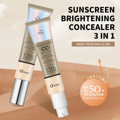 Ocheal 30g CC Cream Foundation - Waterdichte Concealer & Vochtinbrengende Zonnebrandcrème met SPF 50+ voor Langdurige, Verhelderende Make-up Primer