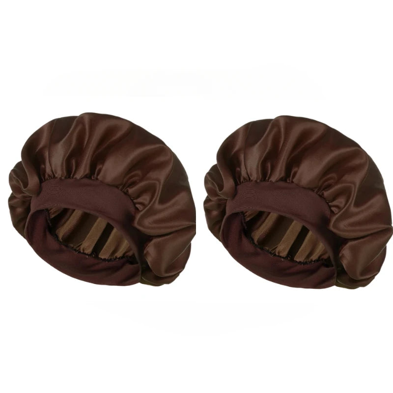 Satin Bonnets Night Sleeping Cap Large Elastic Wide Soft Band Colorful Silk Hat for Curly Hair Care Beauty Makeup for Women Men