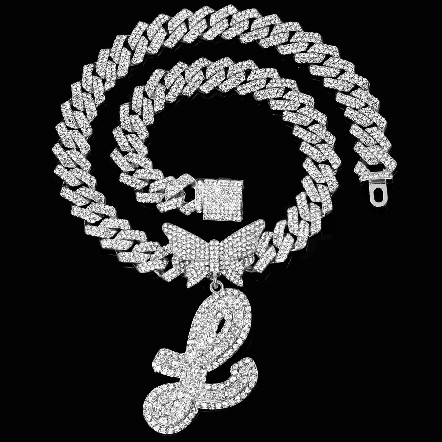 Trendy 14MM Gouden en Zilveren Cubaanse Ketting met Micro Geplaveide Vlinder Letter Initialen – Perfect Cadeau voor Vrouwen in Hip-Hop Stijl