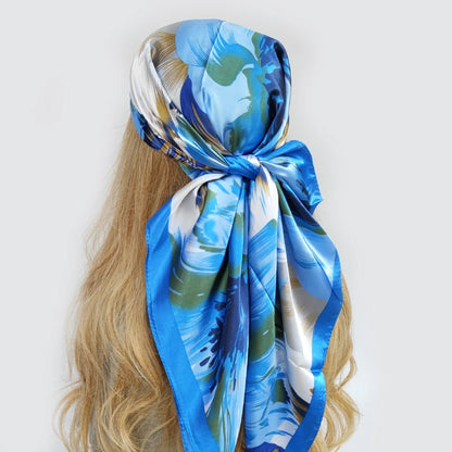 Elegante 90x90cm Bloemen Haar Sjaal voor Vrouwen - Stylish Designer Zachte Satijnen Sjaal & Halsdoek - Perfecte Vierkante Zijden Hals- & Haar Sjaal