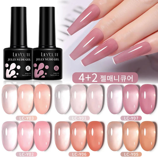 LILYCUTE 6-Delige Dromerige Jelly Roze Nude Gel Nagellak Set - 7ml Semi-Permanente Soak Off voor Verbluffende Nagelkunst Manicures