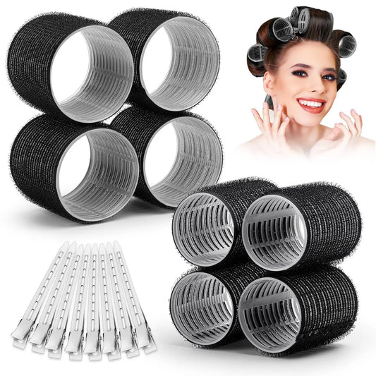 13-delige Zwarte Zelfklevende Haarrollers voor Makkelijk Heatless Krullen en Volume - Ideale Doe-Het-Zelf Stylingen voor Stijlvolle Pony's!
