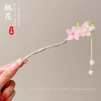 Elegante Romantische Haarklem in Chinese Stijl voor Vrouwen, Geëmaileerde Bloemenspeld, Modeaccessoire in Legering