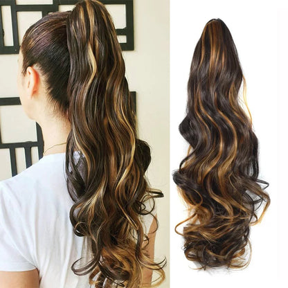 Transformeer je look met 24-inch luxe bovenste paardenstaart haarextensions - 150g pakket met krullende golvende clips en trekbare staartjes!