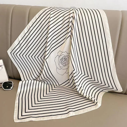 Chic 2025 Lente & Herfst Imitatie Zijde Sjaal voor Vrouwen - 70cm Gedrukt Vierkant Ontwerp, Veelzijdige Zachte Haarband & Sjaal Wikkel, Perfecte Hijab Accessoire!