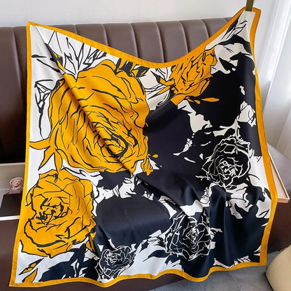 Elegante 90x90cm Twill Zijde-gevoel Vierkante Sjaal voor Dames - Luxe Haar Boomprint Hoofddoek, Sjaal en Nek Sjaal, Perfect voor Hijab of Bandana-stijl!