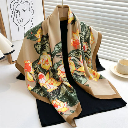 Elegante 90x90cm Twill Zijde-gevoel Vierkante Sjaal voor Dames - Luxe Haar Boomprint Hoofddoek, Sjaal en Nek Sjaal, Perfect voor Hijab of Bandana-stijl!