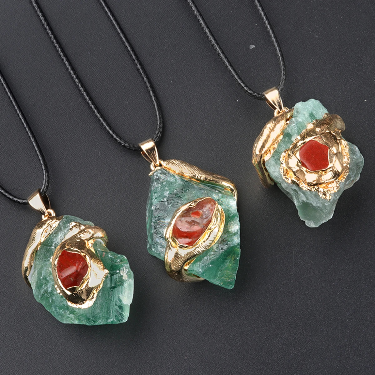 Raw Fluorite Crystal Pendant Gold Wrapped Natural Stone Charm for Jewelry Making DIY Necklace Supply No Chain