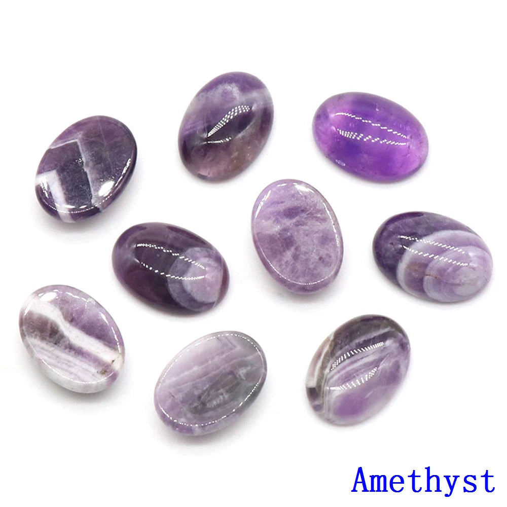 20pcs Natural Stone Oval Cabochons Flat Back Gemstones for Jewelry Making DIY Ring Pendant Earring Craft Supplies