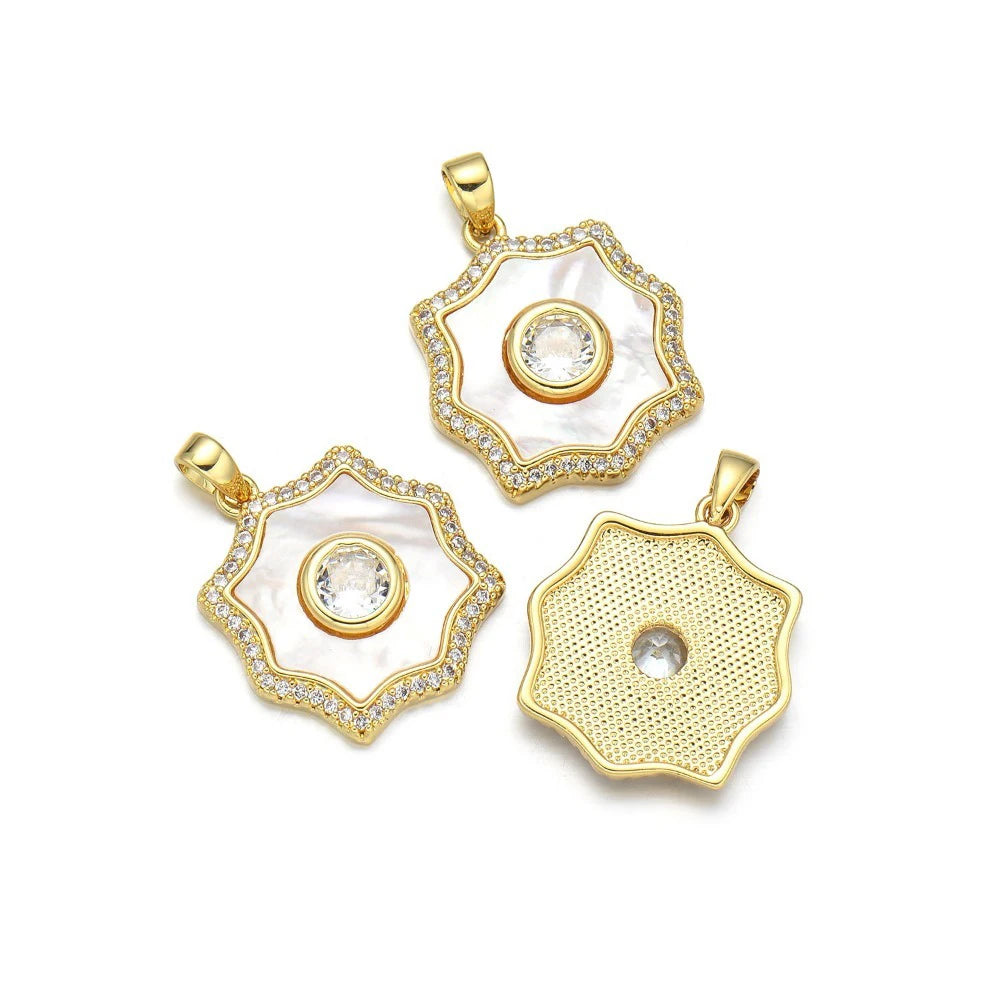 Gold Plated Shell Pendant Zircon Charm DIY Jewelry Making