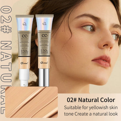 Ocheal 30g CC Cream Foundation - Waterdichte Concealer & Vochtinbrengende Zonnebrandcrème met SPF 50+ voor Langdurige, Verhelderende Make-up Primer