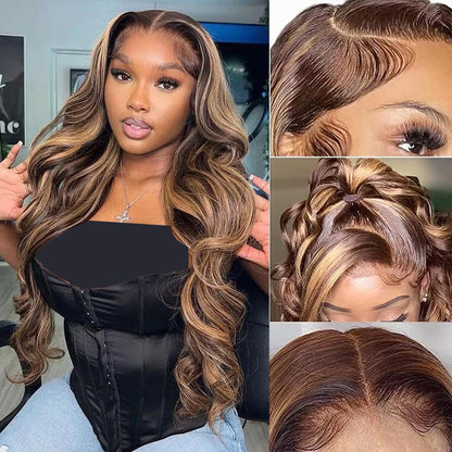 Prachtige Blonde Body Wave Menselijk Haar Hoogtepunten Peruk met 13X6 HD Lace Frontal - Onberispelijke Stijl en Comfort!