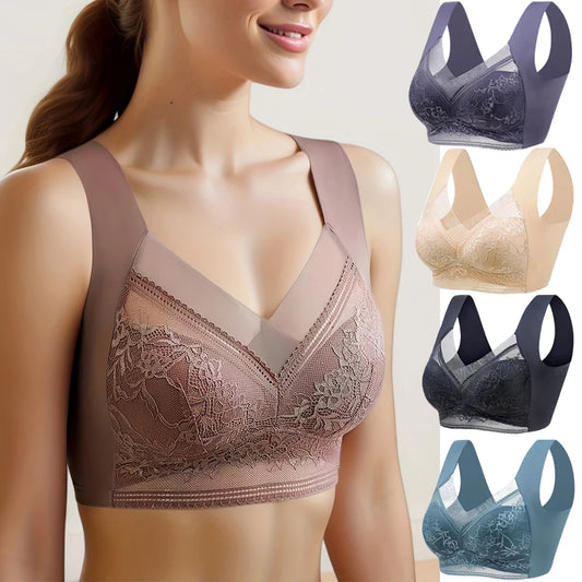Comfortabele en Stijlvolle L-6L Dames Grote Kanten Push-Up Bralette – Naadloze IJszijde Draadloze Zomer Bh voor Plus Size Lingerie 15019