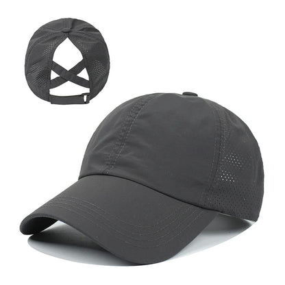 Stijlvolle Zomer Effen Kleur Baseball Caps voor Dames - Perfect voor Golf, Sport en Vrije Tijd met Handig Paardenstaartontwerp en Sneldrogend Gaas!