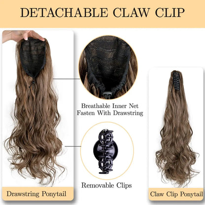 Transformeer je look met 24-inch luxe bovenste paardenstaart haarextensions - 150g pakket met krullende golvende clips en trekbare staartjes!