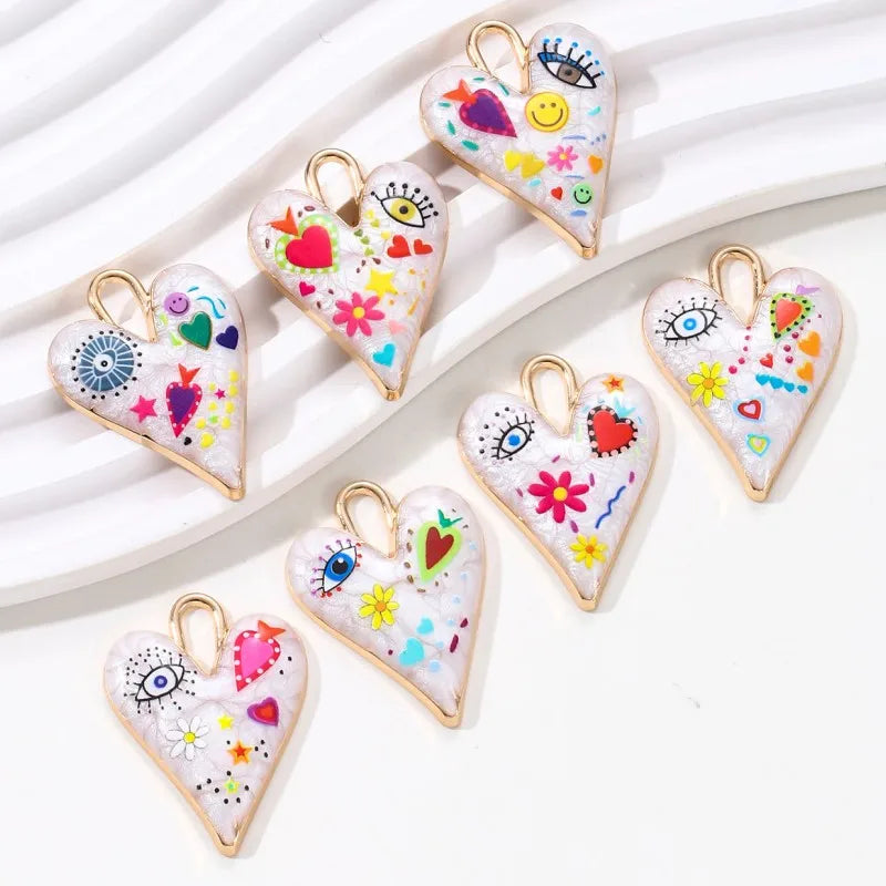 5pcs Colorful Heart Evil Eye Enamel Charms Y2K Jewelry Making Pendants
