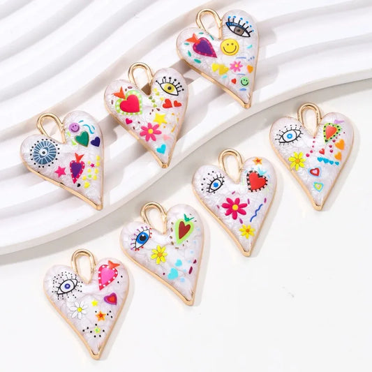 5pcs Colorful Heart Evil Eye Enamel Charms Y2K Jewelry Making Pendants