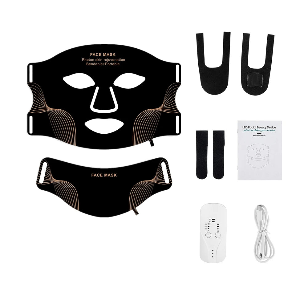 Revolutionaire Silicone LED Gezichts- en Halsmasker - 7 Kleur LED Foton Therapie met Infraroodlicht voor Huidherstel - Draadloos en Flexibel Ontwerp!