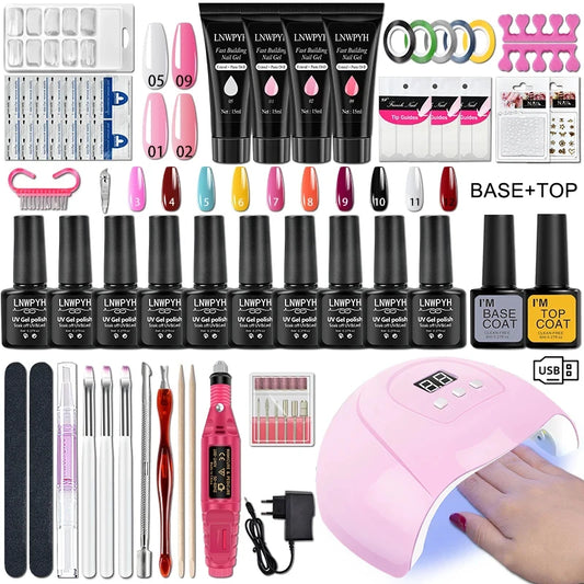 Ultimate Gel Nagellak Set: Compleet Pakket met UV Nagellamp, Elektrische Boor, Soak-Off Gel, Basis- en Topcoats, en Essentiële Nagelgereedschappen!