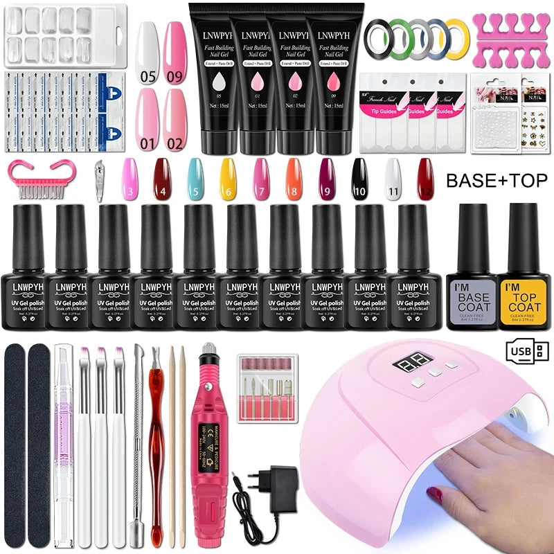 Ultimate Gel Nagellak Set: Compleet Pakket met UV Nagellamp, Elektrische Boor, Soak-Off Gel, Basis- en Topcoats, en Essentiële Nagelgereedschappen!