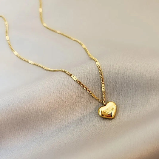 Chique Gouden Hartketting - Eenvoudige Modeverklaring met Gegraveerde Liefde voor het Perfecte Feestdagcadeau