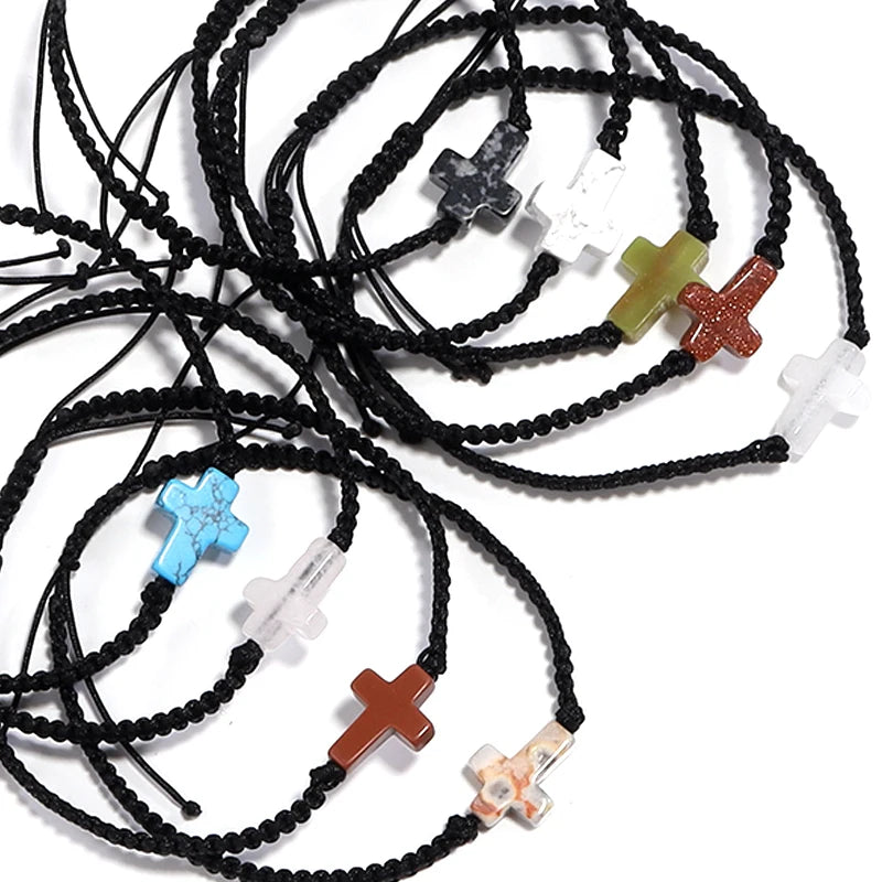 Stone Cross Beads 5pcs Natural Agate Turquoise Quartz Cross Shape Gemstone for DIY Bracelet Necklace Jewelry Making