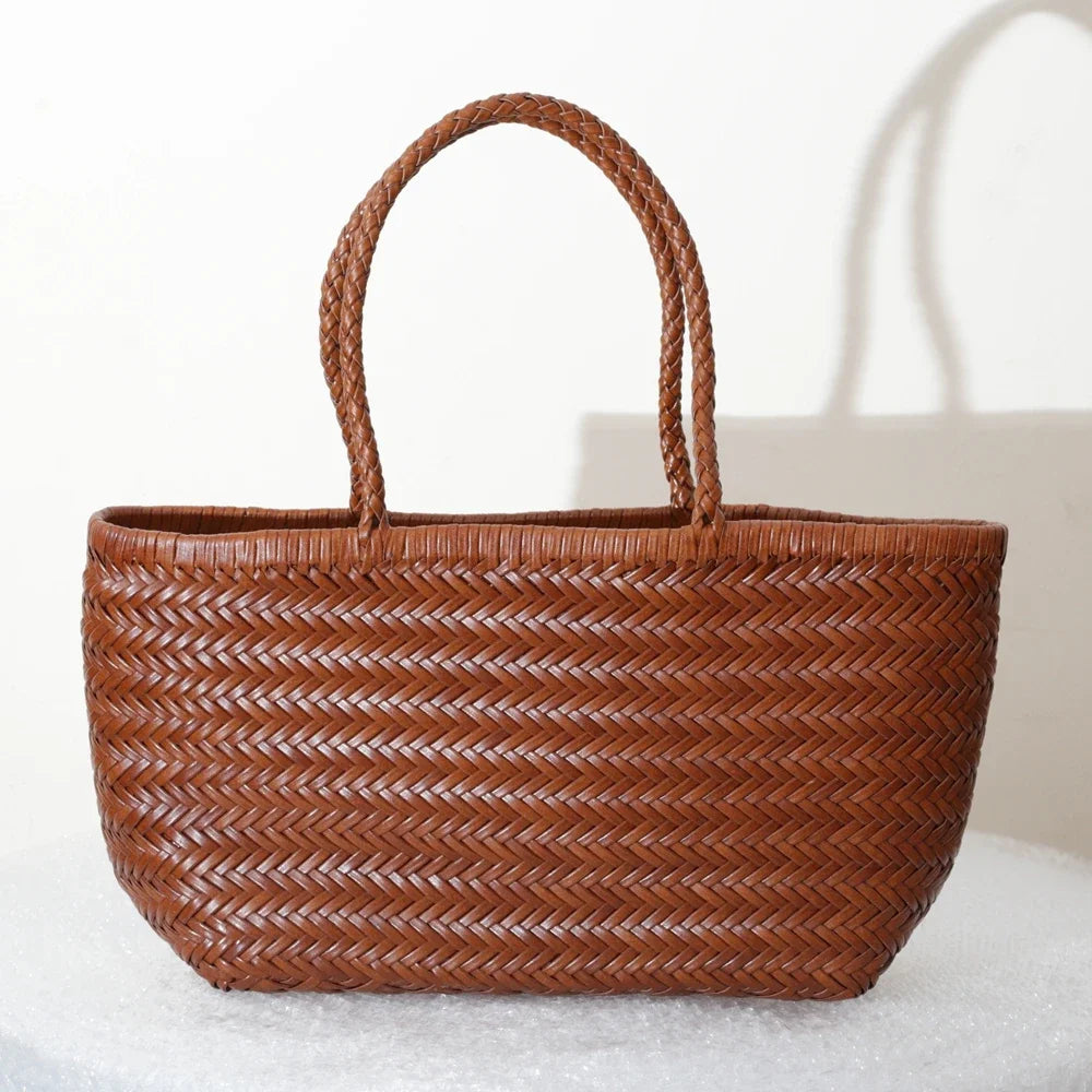 Luxe Dames Echte Lederen Gevlochten Schoudertas - Vintage Grote Handtas voor Chic Casual Winkelen en Alledaagse Stijl