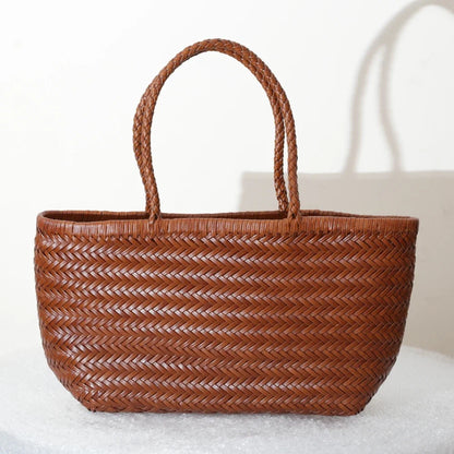Luxe Dames Echte Lederen Gevlochten Schoudertas - Vintage Grote Handtas voor Chic Casual Winkelen en Alledaagse Stijl