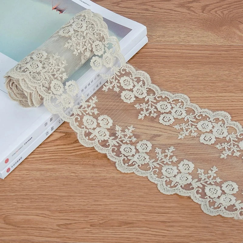 Cotton Embroidered Flower Lace Trim 1 Yard White Floral Ribbon 13.5cm Wide Sewing Curtain Dress DIY Craft Supplies