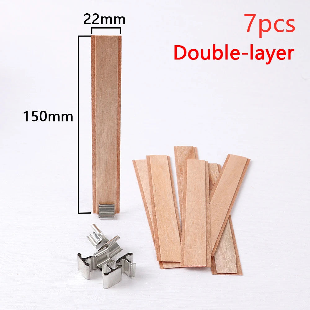 Double Layer Wooden Candle Wicks with Base for Soy Wax DIY Candle Making Supplies