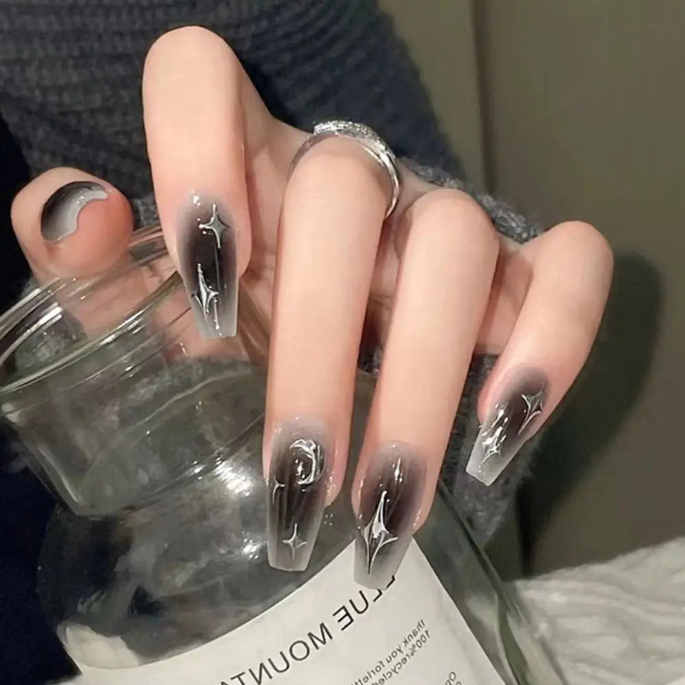 Set van 24 Eenvoudige Gradient Franse Ballerina Druknagels - Waterdichte Medium Coffin Stijl Nepnagels voor Moeiteloze Elegantie!