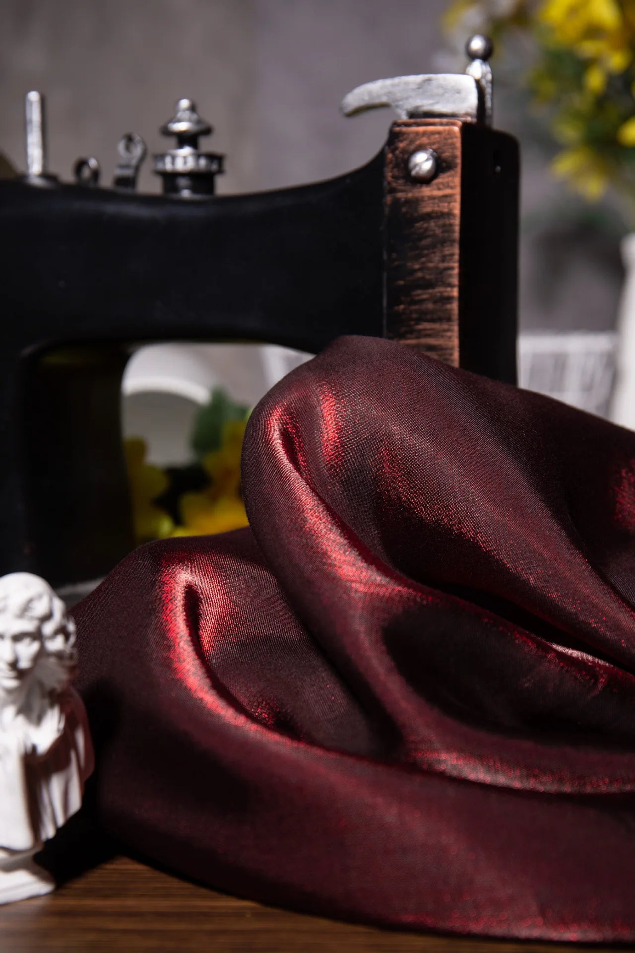 Wine Red Shimmer Fabric 150cm Wide Glazed Silk Look Fabric for Party Dress Sewing DIY Apparel Supplies