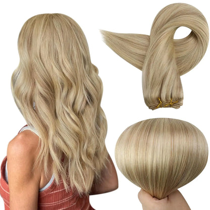 Verander Je Uiterlijk met Full Shine Ombre Blonde Menselijk Haar Weft Extensions - Zijdeachtig Steil 100g Remy Skin Dubbele Weft Bundels voor een Perfecte Salonafwerking!