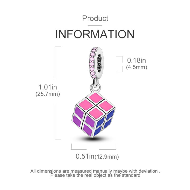 925 Sterling Silver Puzzle Charms Bead with Zircon Inlay DIY Bracelet Pendant Jewelry Making Supplies