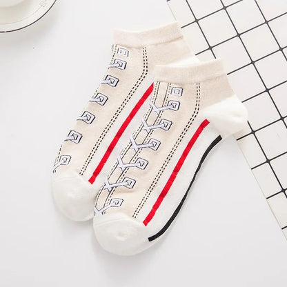 Trendy Ademend Korte Katoenen Sokken met Grappige 3D Skull Letterprint voor Mannen – Stijlvolle Laag Model Sport Boot Sokken