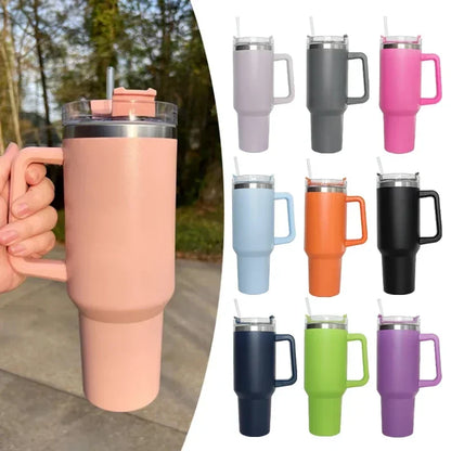 Extra grote 40oz geïsoleerde mok met handvat, deksel en rietje - Perfecte roestvrijstalen koffie reisthermosbekertje!