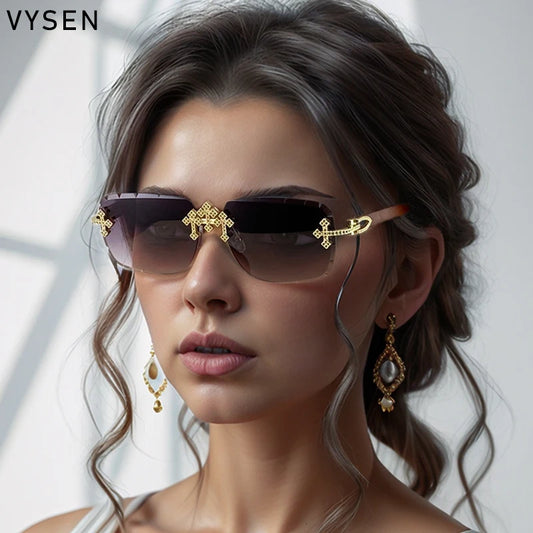Chique Vintage Rimloze Zonnebril voor Vrouwen - 2025 Luxe Mode Statement met Een Gedurfde Stijl, Metalen Punk Randloze Zonnebril