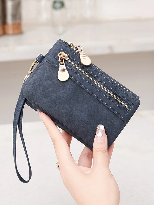 Chic Retro Vouw Zipper Portemonnee – Premium PU Leer Multifunctionele Vrouwenaccessoire met ID Kaartvenster & Handige Polsband