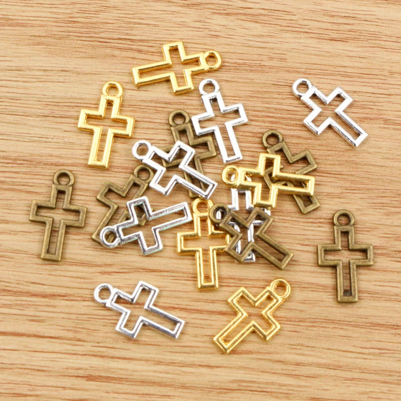 40pcs Cross Charms Antique Silver Gold Bronze Hollow Pendants