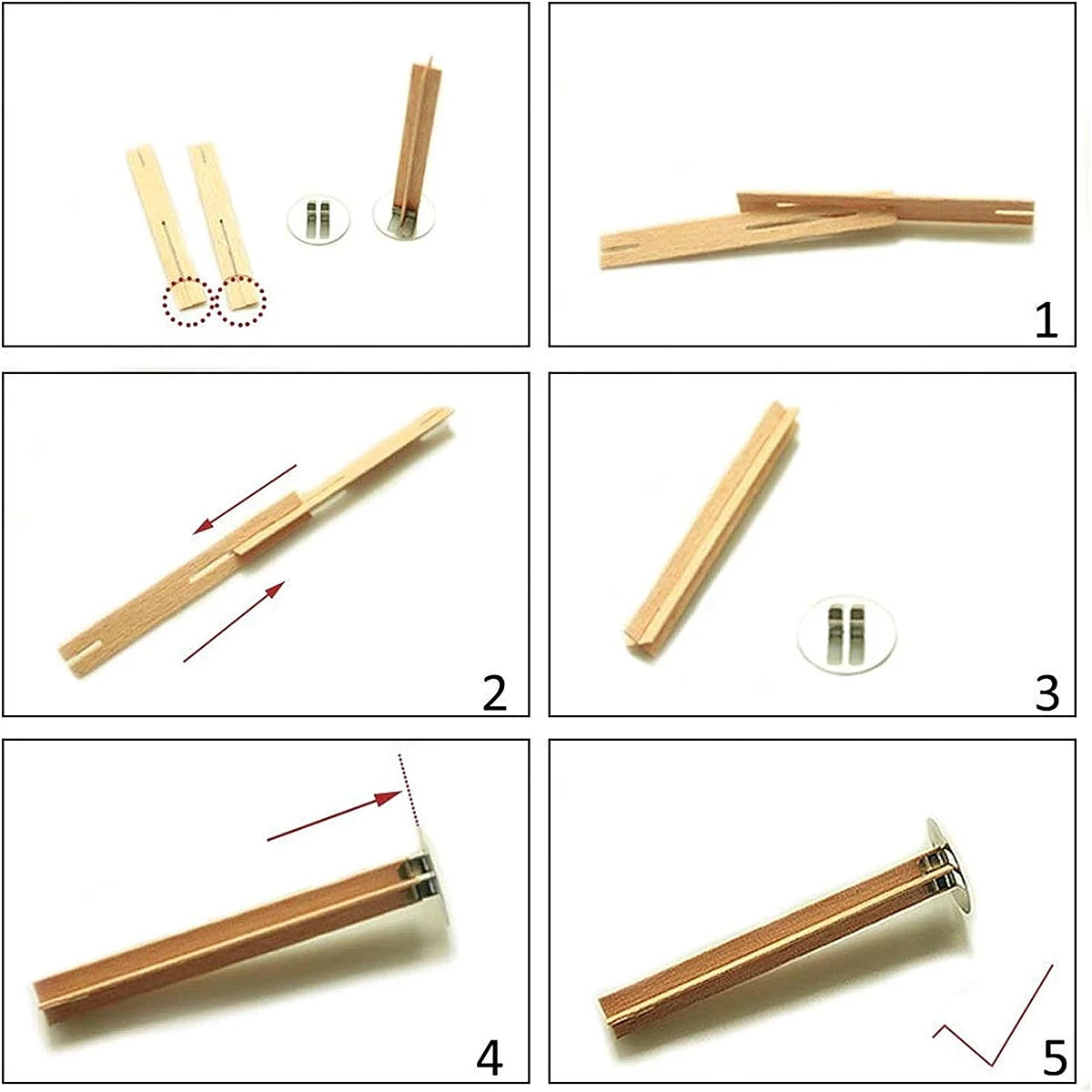 Cross Wooden Candle Wicks with Metal Clips Smokeless Wood Wick Cores for DIY Jar Candle Making