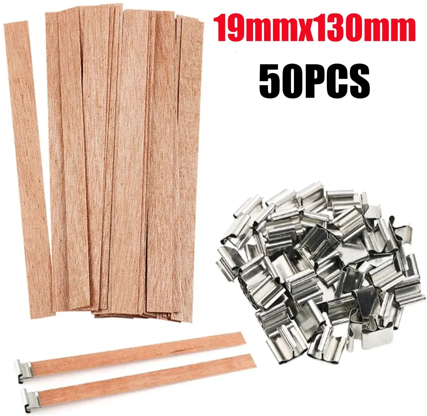 Wooden Candle Wicks with Metal Base Flat Wood Wick Tabs for Soy Wax DIY Candle Making Supplies