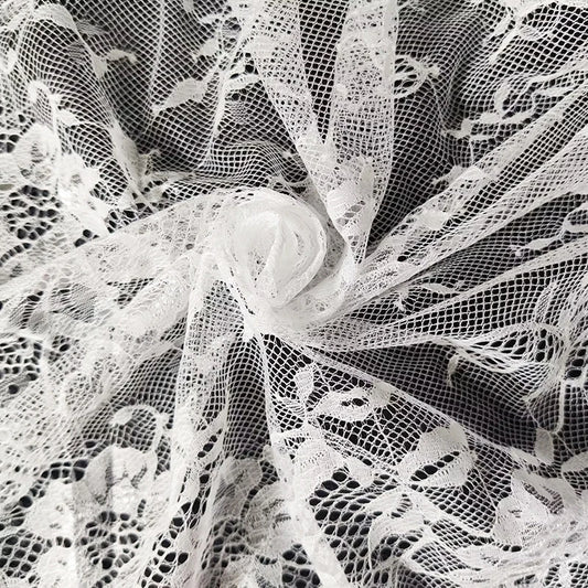 White Eyelash Lace Fabric Floral Embroidered Lace for Wedding Dress Bridal Veil Sewing DIY Decor
