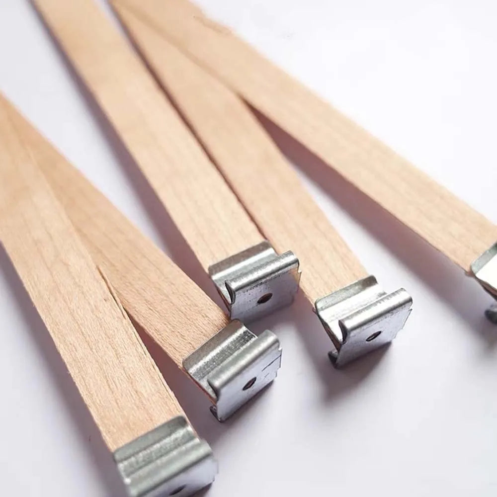 Wooden Candle Wicks with Metal Base Natural Wood Wick Cores for Soy Wax DIY Candle Making Supplies
