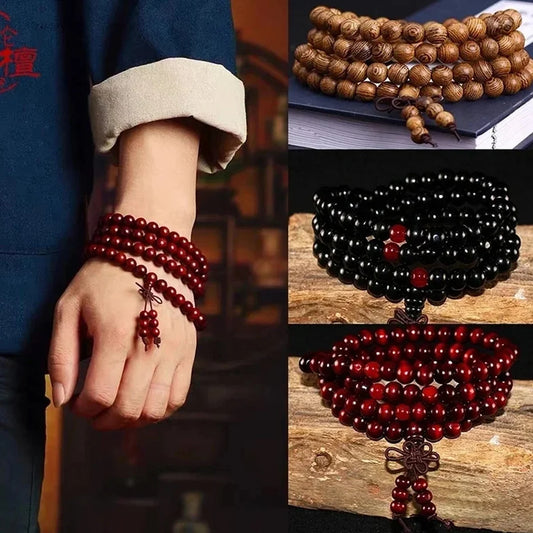 Elegant 8mm Boeddhistisch Natuurlijke Sandelhout Mala Armband - 108 Kralen Meditatie Gebed Accessoire voor Mannen & Vrouwen
