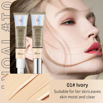 Ocheal 30g CC Cream Foundation - Waterdichte Concealer & Vochtinbrengende Zonnebrandcrème met SPF 50+ voor Langdurige, Verhelderende Make-up Primer